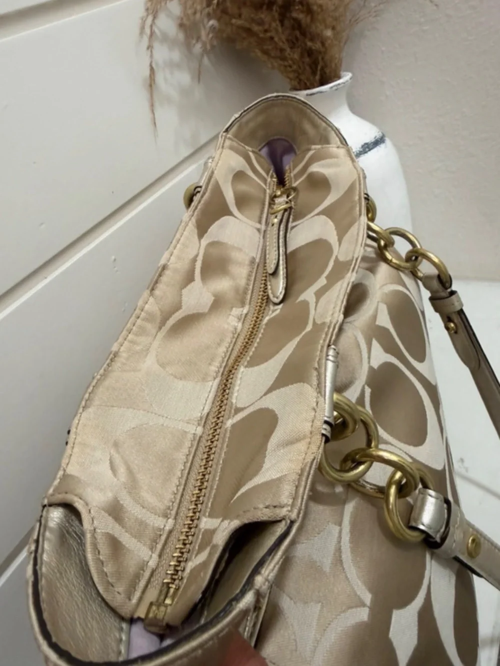 Vintage Coach Signature Op Art Tote – Champagne & Gold